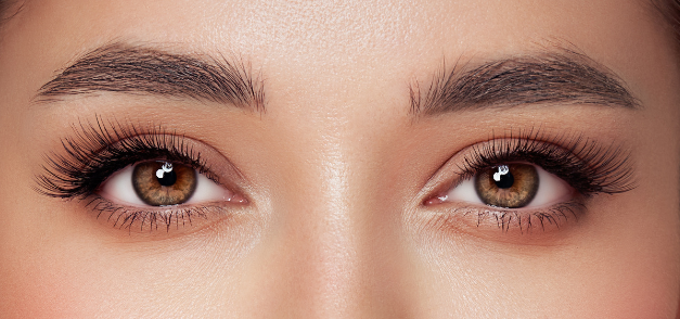 Lashes Braune geschminkte Augen mit Wimpernverlängerung
